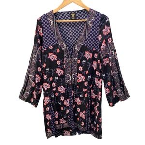 Anna Sui x O'Neill Tunic Dress Small Floral Mixed Print Boho Indie Coachella
